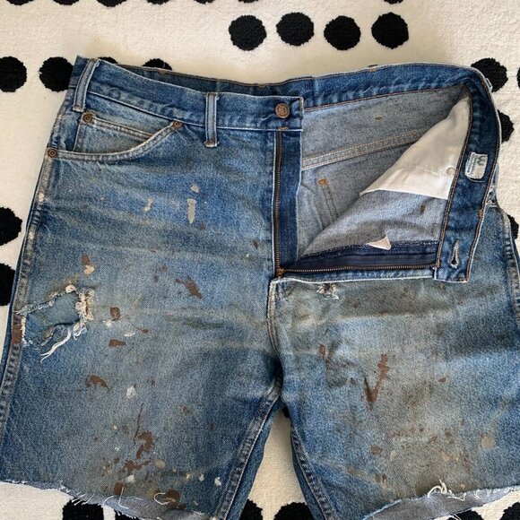 Vintage Distressed Paint Splattered Jorts Marks Work Warehouse Jean Shorts - Picture 4 of 11